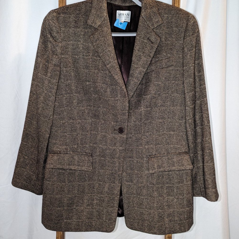 Armani Collezioni Cashmere Houndstooth Brown Women's Blazer - Picture 4 of 8
